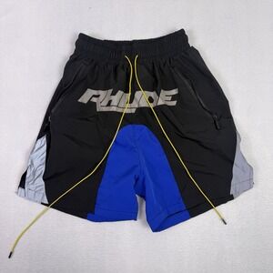 Rhude Hydro Logo Shorts Mens Small Black Blue 3M Reflective Colorblock Pista